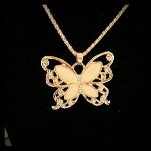 ROSE GOLD AND CRYSTAL BUTTERFLY NECKLACE